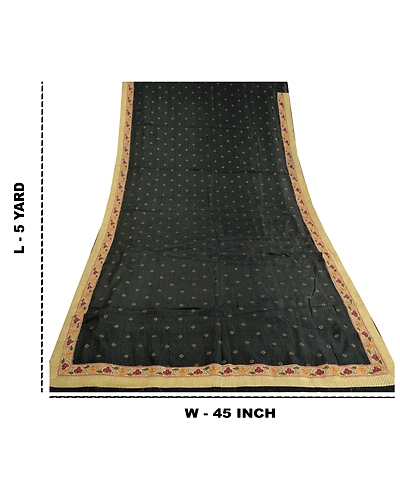 Sanskriti Vintage Black Sarees 100% Pure Silk Embroidered Sari Craft Fabric, PS-59823-Black-Patch Work-100% Pure Silk-1
