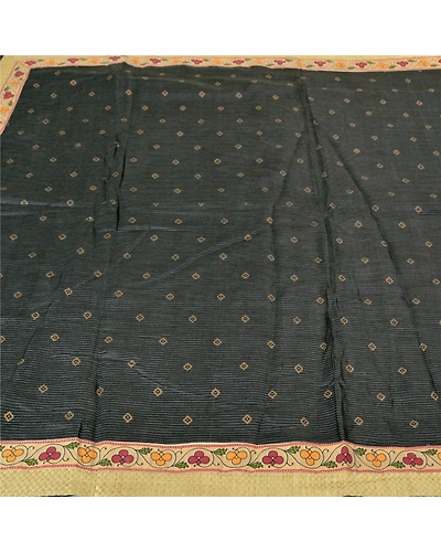 Sanskriti Vintage Black Sarees 100% Pure Silk Embroidered Sari Craft Fabric, PS-59823-Black-Patch Work-100% Pure Silk-3