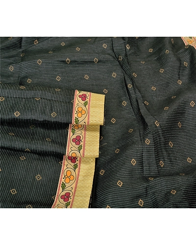 Sanskriti Vintage Black Sarees 100% Pure Silk Embroidered Sari Craft Fabric, PS-59823-Black-Patch Work-100% Pure Silk-7