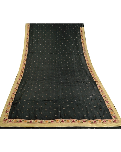 Sanskriti Vintage Black Sarees 100% Pure Silk Embroidered Sari Craft Fabric, PS-59823-Black-Patch Work-100% Pure Silk-8