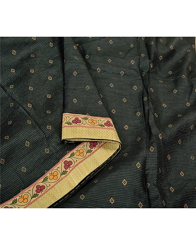 Sanskriti Vintage Black Sarees 100% Pure Silk Embroidered Sari Craft Fabric, PS-59823-Black-Patch Work-100% Pure Silk-9