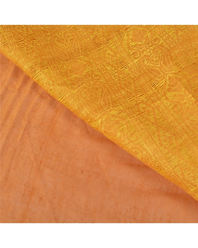 Sanskriti Vintage Yellow Indian Sarees Art Silk Hand-Woven Sari Craft Fabric, PS-59830-Yellow-Woven Work-Art Silk-2
