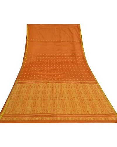 Sanskriti Vintage Yellow Indian Sarees Art Silk Hand-Woven Sari Craft Fabric, PS-59830-Yellow-Woven Work-Art Silk-8