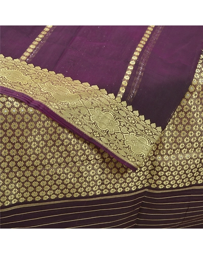 Sanskriti Vintage Purple Indian Sarees 100% Pure Silk Woven Sari Craft Fabric, PS-59832-Purple-Woven Work-100% Pure Silk-2