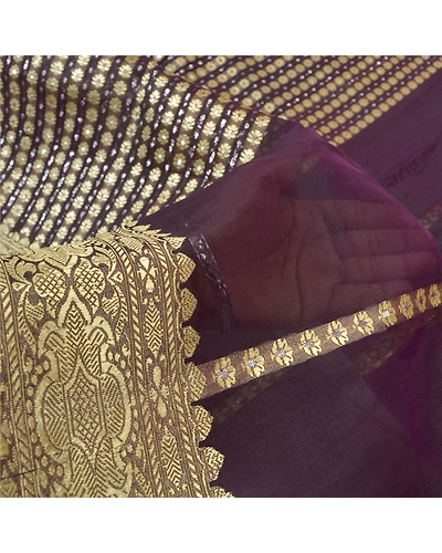 Sanskriti Vintage Purple Indian Sarees 100% Pure Silk Woven Sari Craft Fabric, PS-59832-Purple-Woven Work-100% Pure Silk-5
