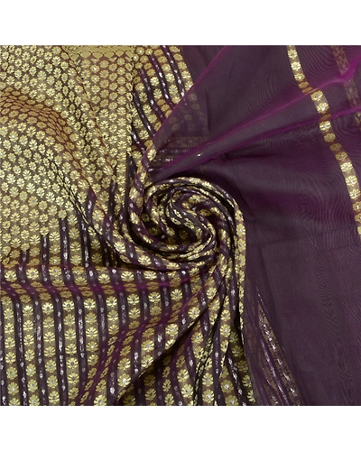 Sanskriti Vintage Purple Indian Sarees 100% Pure Silk Woven Sari Craft Fabric, PS-59832-Purple-Woven Work-100% Pure Silk-7