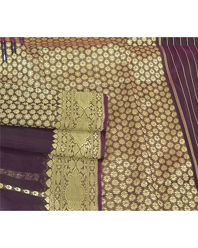 Sanskriti Vintage Purple Indian Sarees 100% Pure Silk Woven Sari Craft Fabric, PS-59832-Purple-Woven Work-100% Pure Silk-8