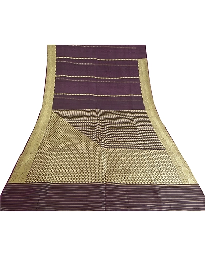 Sanskriti Vintage Purple Indian Sarees 100% Pure Silk Woven Sari Craft Fabric, PS-59832-Purple-Woven Work-100% Pure Silk-9
