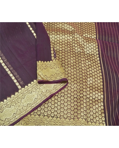 Sanskriti Vintage Purple Indian Sarees 100% Pure Silk Woven Sari Craft Fabric, PS-59832-Purple-Woven Work-100% Pure Silk-10