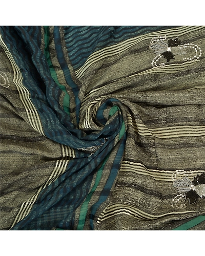 Sanskriti Vintage Indian Sarees Pure Georgette Silk Hand Beaded Sari Fabric, PS-59836-Multi Color-Sequins Work-100% Pure Georgette Silk-6