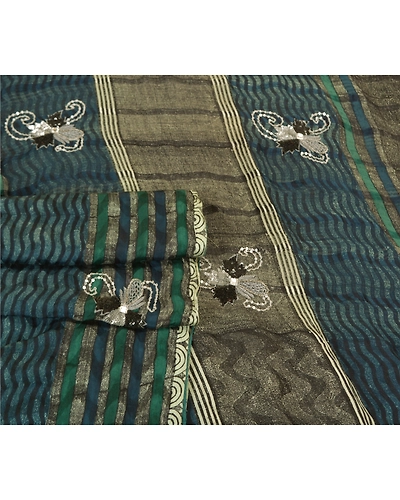 Sanskriti Vintage Indian Sarees Pure Georgette Silk Hand Beaded Sari Fabric, PS-59836-Multi Color-Sequins Work-100% Pure Georgette Silk-7