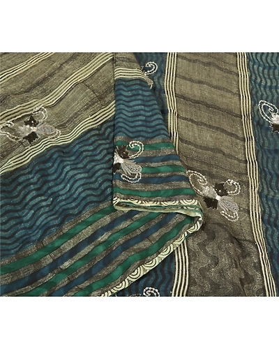 Sanskriti Vintage Indian Sarees Pure Georgette Silk Hand Beaded Sari Fabric, PS-59836-Multi Color-Sequins Work-100% Pure Georgette Silk-9