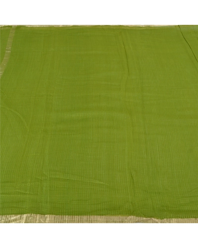Sanskriti Vintage Green Sarees Pure Silk Woven Kota Doria Sari Zari Fabric, PS-59840-Green-Zari Work-100% Pure Silk-3