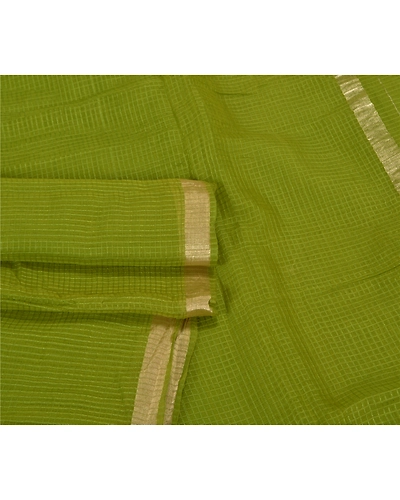 Sanskriti Vintage Green Sarees Pure Silk Woven Kota Doria Sari Zari Fabric, PS-59840-Green-Zari Work-100% Pure Silk-7