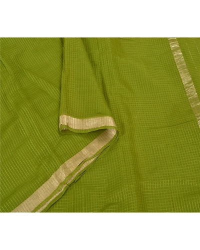 Sanskriti Vintage Green Sarees Pure Silk Woven Kota Doria Sari Zari Fabric, PS-59840-Green-Zari Work-100% Pure Silk-9
