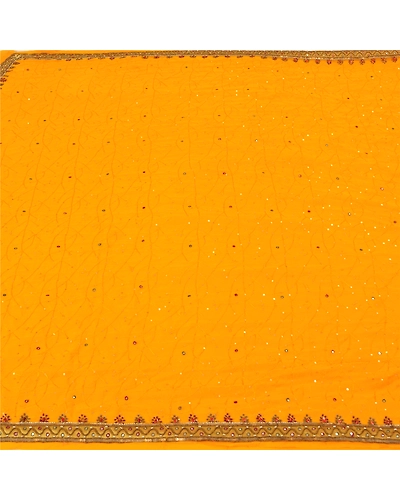 Sanskriti Vintage Saffron Sarees Georgette Hand Beaded Premium Sari Craft Fabric, PS-59865-Saffron-Sequins Work-Georgette-3