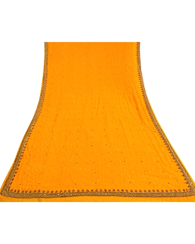 Sanskriti Vintage Saffron Sarees Georgette Hand Beaded Premium Sari Craft Fabric, PS-59865-Saffron-Sequins Work-Georgette-8