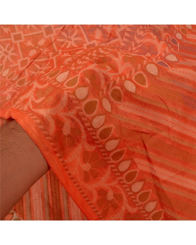 Sanskriti Vintage Peach Sarees 100% Pure Silk Woven Premium Sari Craft Fabric, PS-59868-Peach-Woven Work-100% Pure Silk-5