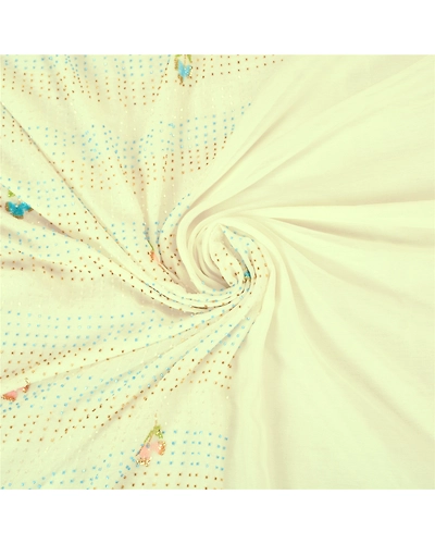 Sanskriti Vintage Ivory Sarees Art Silk Hand Beaded Premium Sari Craft Fabric, PS-59893-Ivory-Beaded Work-Art Silk-7