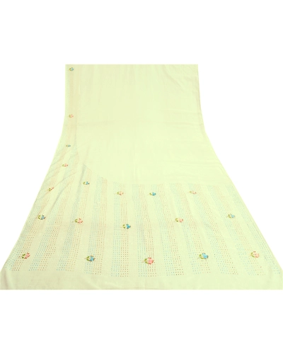 Sanskriti Vintage Ivory Sarees Art Silk Hand Beaded Premium Sari Craft Fabric, PS-59893-Ivory-Beaded Work-Art Silk-9