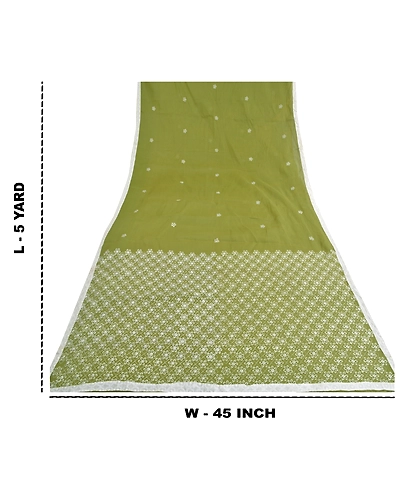 Sanskriti Vintage Green Sarees Pure Cotton Hand Beaded Premium Sari Craft Fabric, PS-59916-Green-Thread Work-Pure Cotton-1