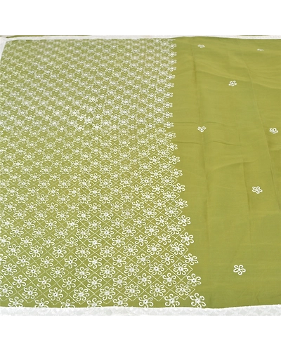 Sanskriti Vintage Green Sarees Pure Cotton Hand Beaded Premium Sari Craft Fabric, PS-59916-Green-Thread Work-Pure Cotton-3
