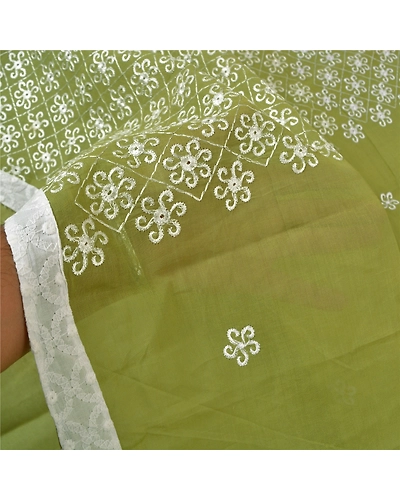 Sanskriti Vintage Green Sarees Pure Cotton Hand Beaded Premium Sari Craft Fabric, PS-59916-Green-Thread Work-Pure Cotton-4