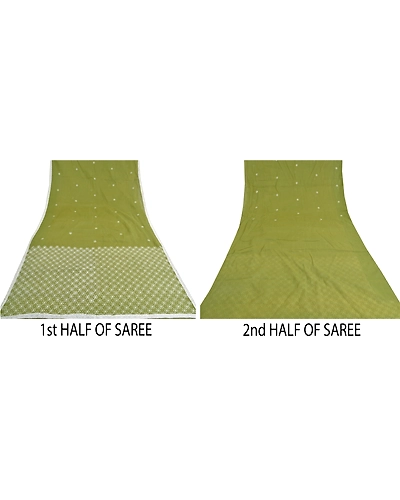 Sanskriti Vintage Green Sarees Pure Cotton Hand Beaded Premium Sari Craft Fabric, PS-59916-Green-Thread Work-Pure Cotton-5