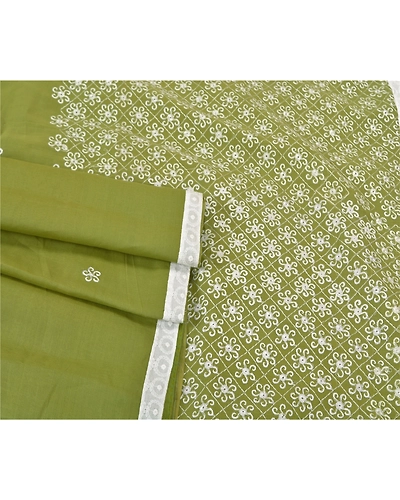 Sanskriti Vintage Green Sarees Pure Cotton Hand Beaded Premium Sari Craft Fabric, PS-59916-Green-Thread Work-Pure Cotton-7