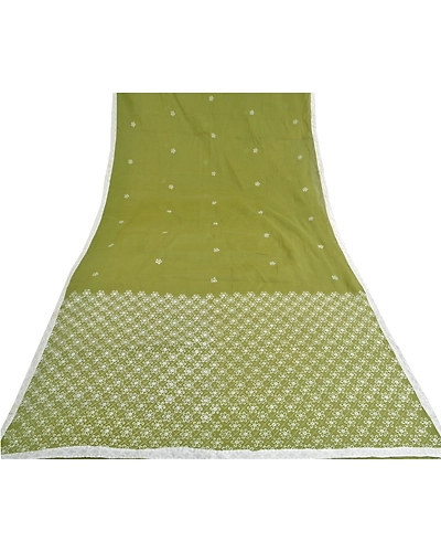 Sanskriti Vintage Green Sarees Pure Cotton Hand Beaded Premium Sari Craft Fabric, PS-59916-Green-Thread Work-Pure Cotton-8