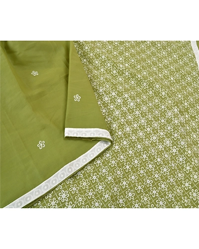 Sanskriti Vintage Green Sarees Pure Cotton Hand Beaded Premium Sari Craft Fabric, PS-59916-Green-Thread Work-Pure Cotton-9