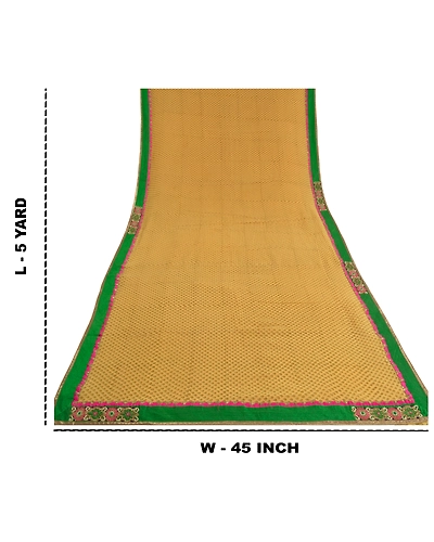 Sanskriti Vintage Bollywood Sarees Pure Georgette Silk Hand Beaded Sari Fabric, PS-59919-Shade Of Beige-Patch Work-Pure Georgette Silk-1