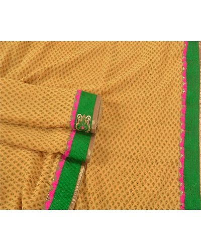 Sanskriti Vintage Bollywood Sarees Pure Georgette Silk Hand Beaded Sari Fabric, PS-59919-Shade Of Beige-Patch Work-Pure Georgette Silk-7