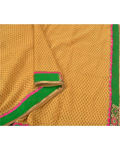 Sanskriti Vintage Bollywood Sarees Pure Georgette Silk Hand Beaded Sari Fabric, PS-59919-Shade Of Beige-Patch Work-Pure Georgette Silk-9