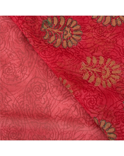 Sanskriti Vintage Sarees Georgette Hand Embroidered Premium Sari Fabric, PS-59922-Dark Red-Lace Work-Georgette-2