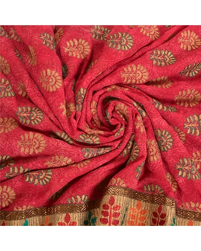 Sanskriti Vintage Sarees Georgette Hand Embroidered Premium Sari Fabric, PS-59922-Dark Red-Lace Work-Georgette-6
