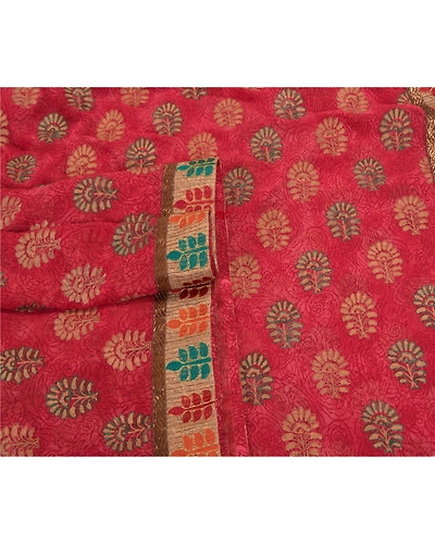 Sanskriti Vintage Sarees Georgette Hand Embroidered Premium Sari Fabric, PS-59922-Dark Red-Lace Work-Georgette-7