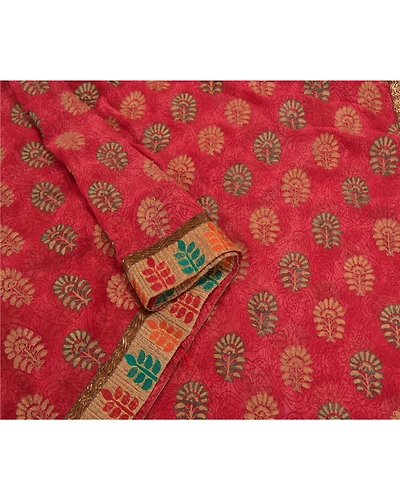 Sanskriti Vintage Sarees Georgette Hand Embroidered Premium Sari Fabric, PS-59922-Dark Red-Lace Work-Georgette-9