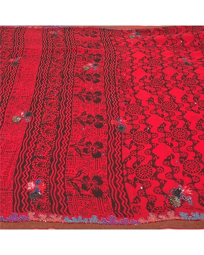 Sanskriti Vintage Bollywood Sarees Pure Georgette Silk Hand Beaded Sari Fabric, PS-59951-Dark Red &amp; Black-Printed Work-Pure Georgette Silk-3