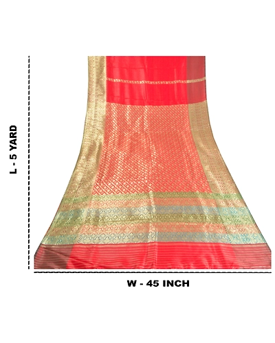 Sanskriti Vintage Red Indian Sarees Art Silk Woven Sari Craft 5 Yard Fabric, PS-59957-Red-Woven Work-Art Silk-1