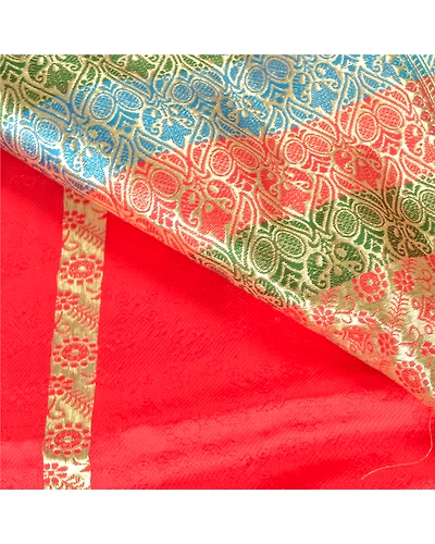 Sanskriti Vintage Red Indian Sarees Art Silk Woven Sari Craft 5 Yard Fabric, PS-59957-Red-Woven Work-Art Silk-3