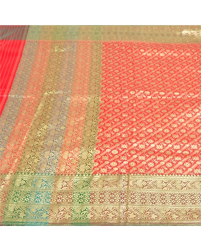 Sanskriti Vintage Red Indian Sarees Art Silk Woven Sari Craft 5 Yard Fabric, PS-59957-Red-Woven Work-Art Silk-4
