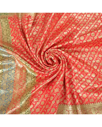 Sanskriti Vintage Red Indian Sarees Art Silk Woven Sari Craft 5 Yard Fabric, PS-59957-Red-Woven Work-Art Silk-7