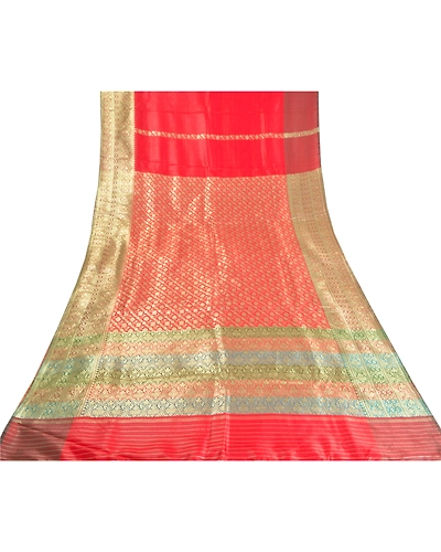 Sanskriti Vintage Red Indian Sarees Art Silk Woven Sari Craft 5 Yard Fabric, PS-59957-Red-Woven Work-Art Silk-9