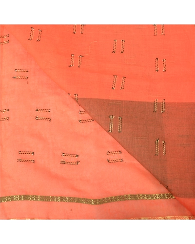Sanskriti Vintage Peach Sarees 100% Pure Cotton Woven Sari Craft 5 Yard Fabric, PS-59989-Peach-Woven Work-100% Pure Cotton-2