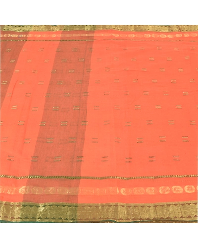 Sanskriti Vintage Peach Sarees 100% Pure Cotton Woven Sari Craft 5 Yard Fabric, PS-59989-Peach-Woven Work-100% Pure Cotton-3
