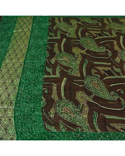 Sanskriti Vintage Purple Sarees Pure Silk Hand Embroidered Kantha Sari Fabric, PS-60034-Shade Of Purple &amp; Green-Thread Work-100% Pure Silk-3