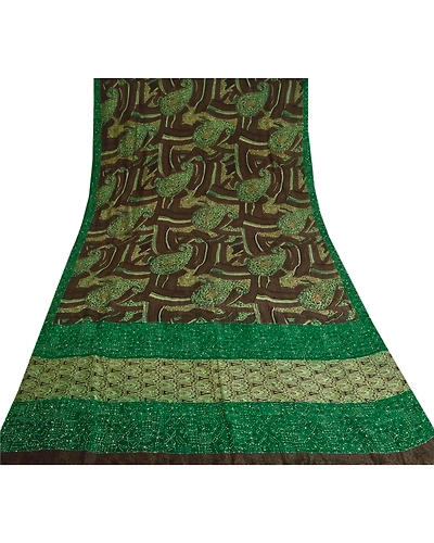 Sanskriti Vintage Purple Sarees Pure Silk Hand Embroidered Kantha Sari Fabric, PS-60034-Shade Of Purple &amp; Green-Thread Work-100% Pure Silk-8