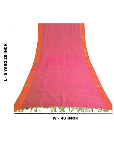Sanskriti Vintage Pink Sarees Art Silk Hand Beaded Premium Sari Craft Fabric, PS-60060-Pink &amp; Saffron-Woven Work-Art ( Artificial ) Silk-1