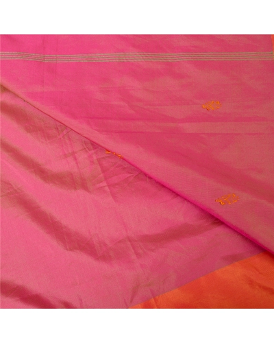 Sanskriti Vintage Pink Sarees Art Silk Hand Beaded Premium Sari Craft Fabric, PS-60060-Pink &amp; Saffron-Woven Work-Art ( Artificial ) Silk-2
